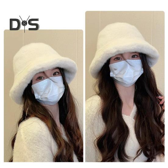 Damen Winter-Eimerhut, flauschiger Plüsch, kurze Krempe, einfarbig, Kuppel, winddicht, wärmend, Sonnenschutz, Fischermütze, Kopfbedeckung für Outdoor-Reisen