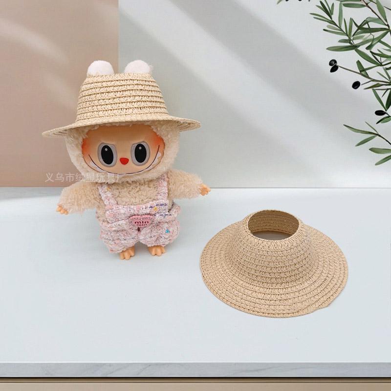 Labubu Hollow Top Open Straw Hat Knitted Hat Party Dress Accessories Rustic Style Labubu Baby Clothes Decoration with