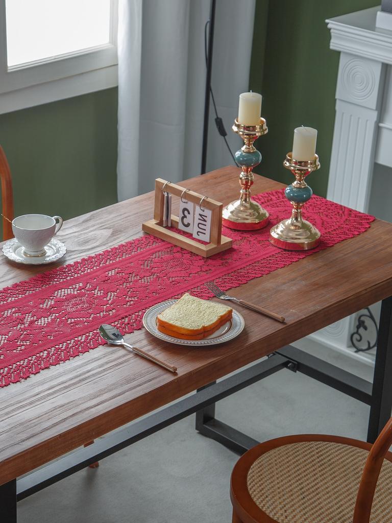 Red Lace Table Cloth Runner for Wedding Banquet Decorations, Christmas Party Table Decor, Red, 13 X 59 Inch