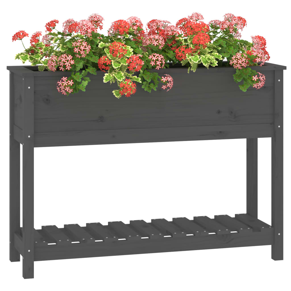 Planter with Shelf Gray 111.5 x 34.5 x 81 cm Solid Pine Wood