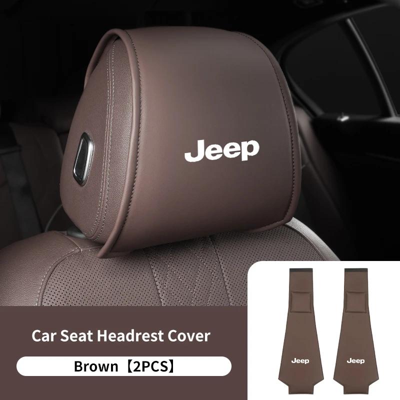2Pcs Leather Car Seat Headrest Protective Covers Automotive Interior Accessories for Jeep Wrangler Grand Cherokee Compass