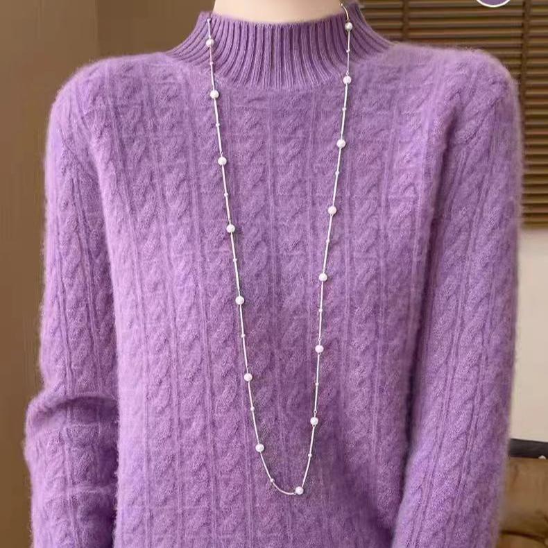 Cashmere Sweater Women's Half Turtleneck Knitted Sweater Casual Pullover Thickened Knitted Sweater with Loose Solid Color Base Layer