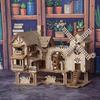 3D wooden puzzle windmill house model kit, wooden DIY building model puzzle block toy, suitable for gift decoration for family