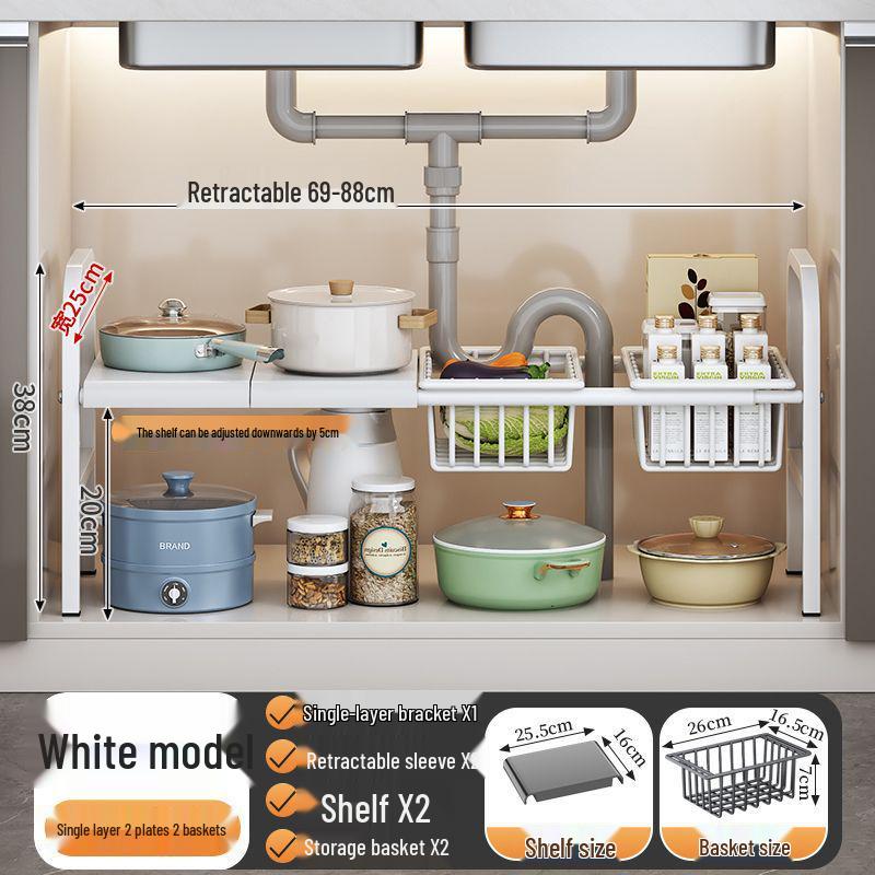 Retractable Under Sink Kitchen Organizer and Multifunctional Dish & Pot Rack