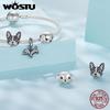 WOSTU 925 Sterling Silver Dog Charm Heart Animal Bead Black Boston Terrier Dachshund Pendant Fit DIY Bracelet Gift For Pet Lover