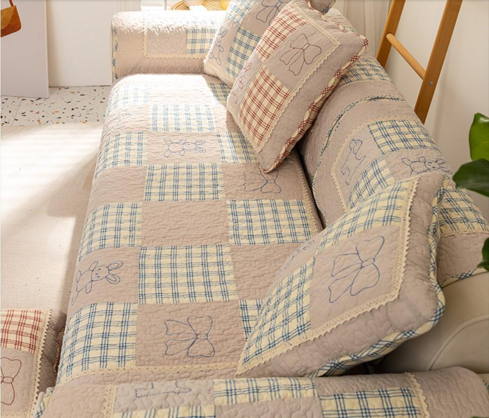Korean Style Spliced Fabric Bow Sofa Cover Slip Resistant Slipcover Seat Sofa Towel Dust Cover Towel Couches For Living Room