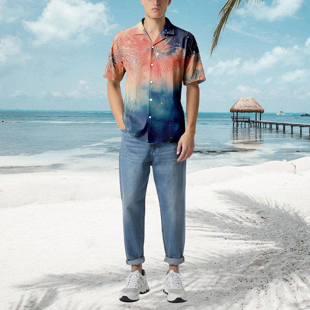 Uformell løs kortermet skjorte for menn Motetrykt skjortetopp