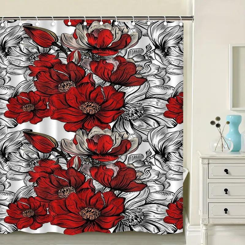 Colored Heart Washable Dirt-Resistant Shower Curtain Shower Head Waterproof Polyester Bath Curtain For Home Decor Accessories