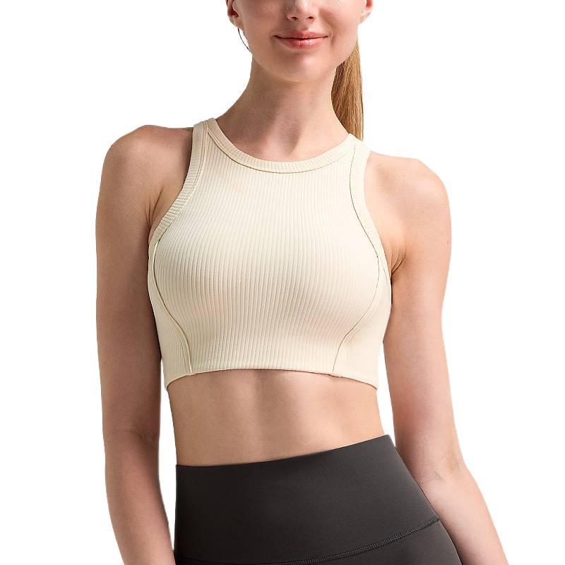 Sutiã Esportivo Feminino à Prova de Choque e Secagem Rápida: Top Fitness Canelado, Absorvente de Suor, para Treino de Yoga
