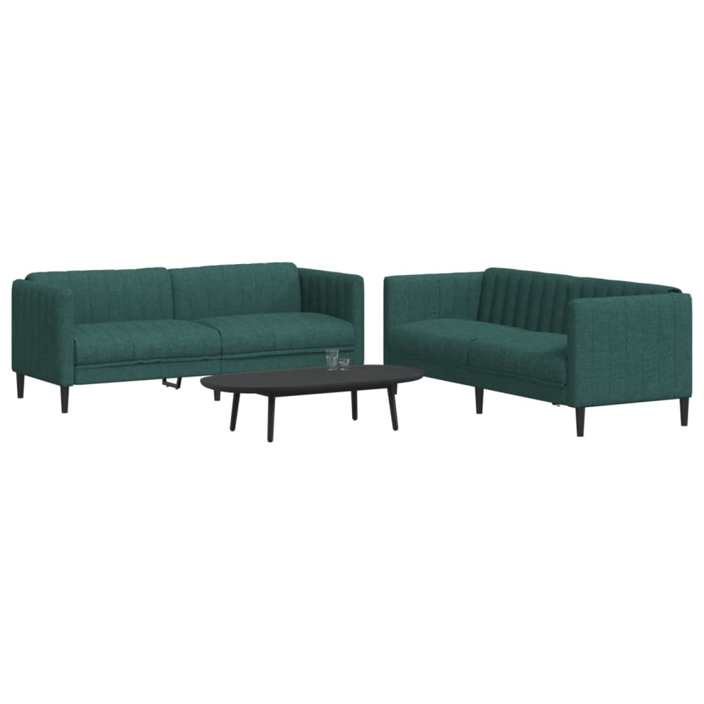 2 Piece Sofa Set Dark Green Fabric