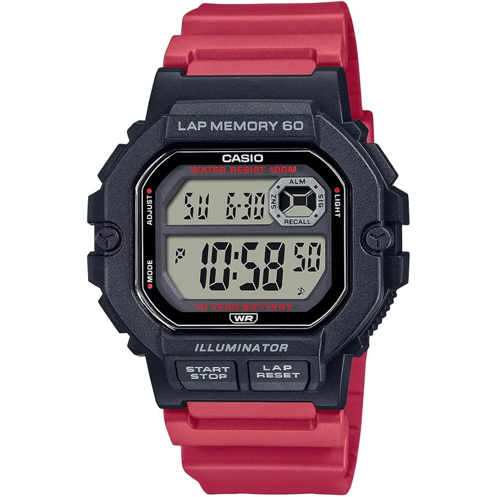 

Casio Sports Gear Digital Men s Watch 60 Lap Memory Function WS-1400H-4AV Black Red