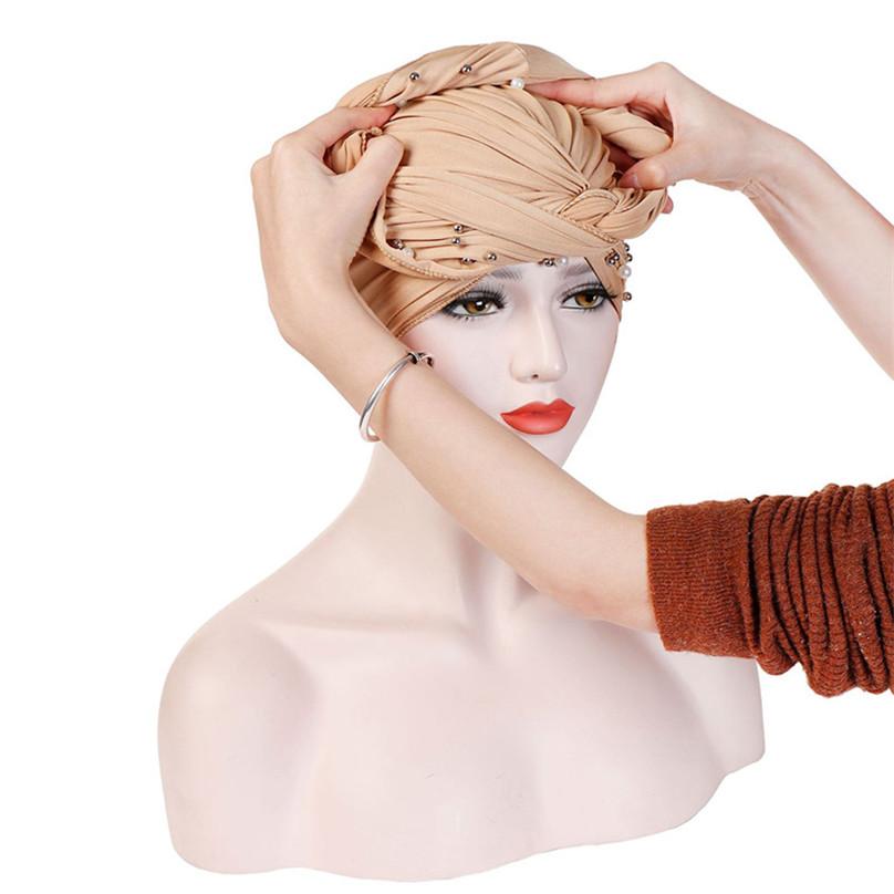 Fashion Gentlewomen Headscarf Hat Muslim Changeable Headdress Exquisite Elegant Beaded Hat
