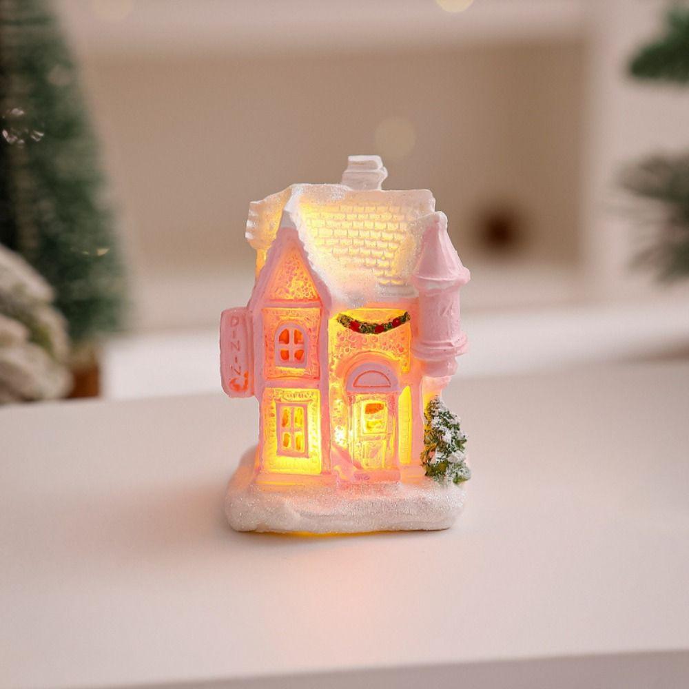 Luminous Christmas Glowing Small House Resin Christmas House Ornament  Home Xmas Decor