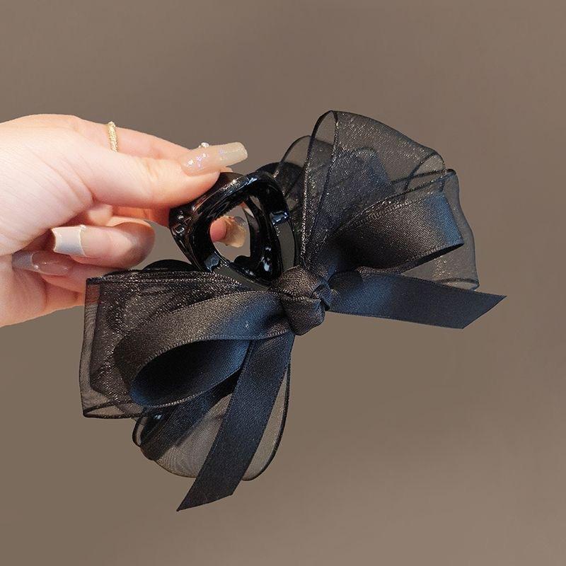 Black Mesh Bow Shark Clip Super Fairy Three-dimensional Large Grab Clip Light Luxury High-end Feeling French Style Braided Hair