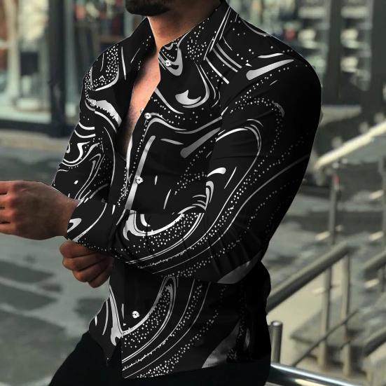 Men Shirt Long Sleeve Turn-down Collar Colorful Print Single-breasted Summer Top Men Clubwear