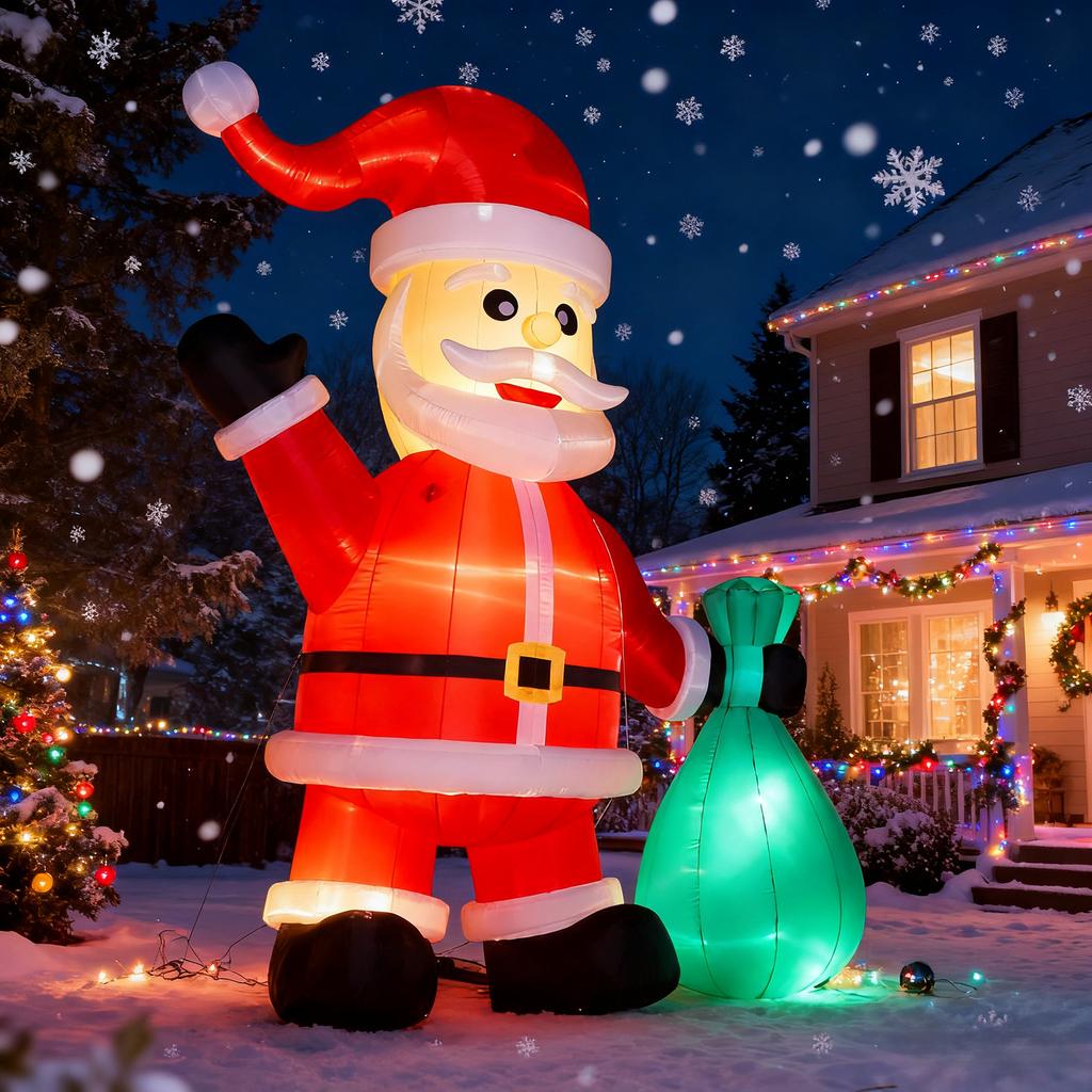 Glowing Christmas Giant Inflatable Santa Claus with LED Light Outdoor Christmas Yard Inflatable Santa with Light Blower