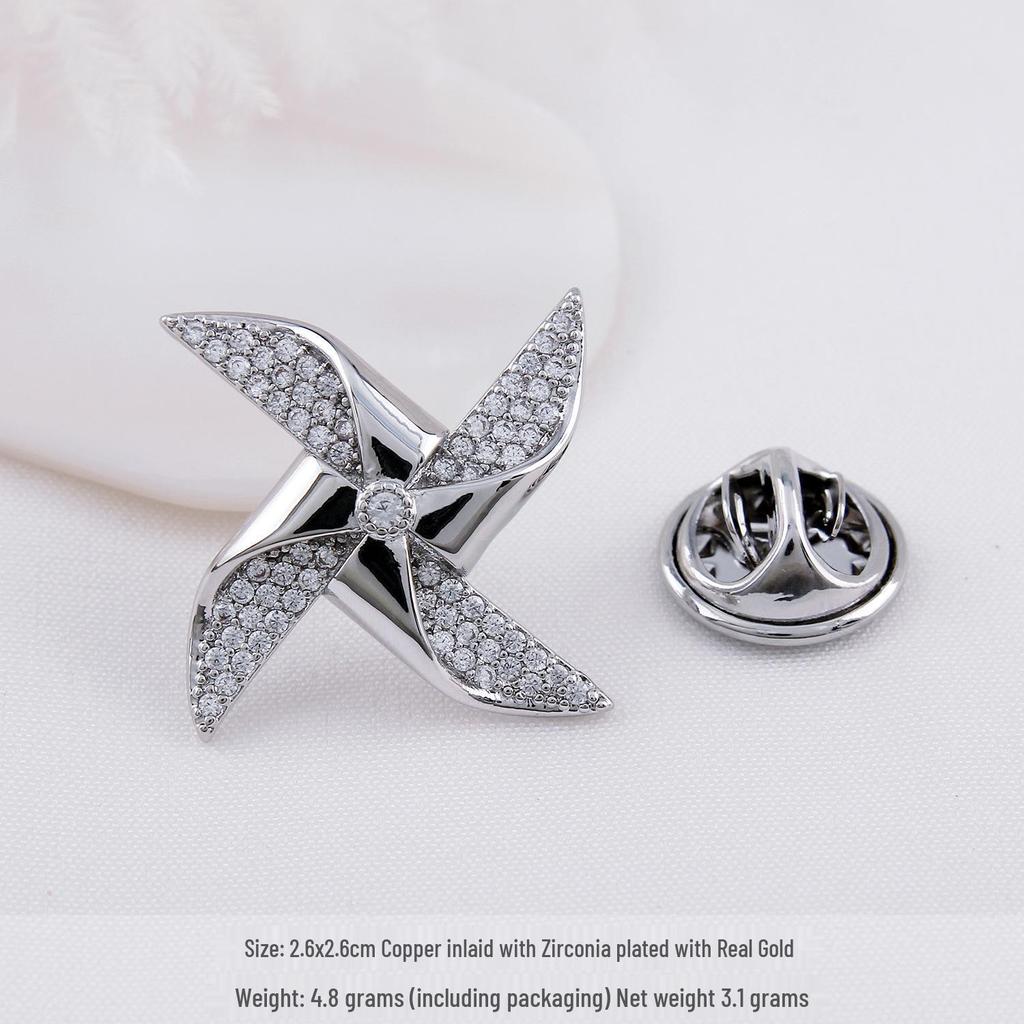 Crystal Pinwheel Men's Brooch - High-End Lapel Pin with Inlaid Zircon for Women's Accessories