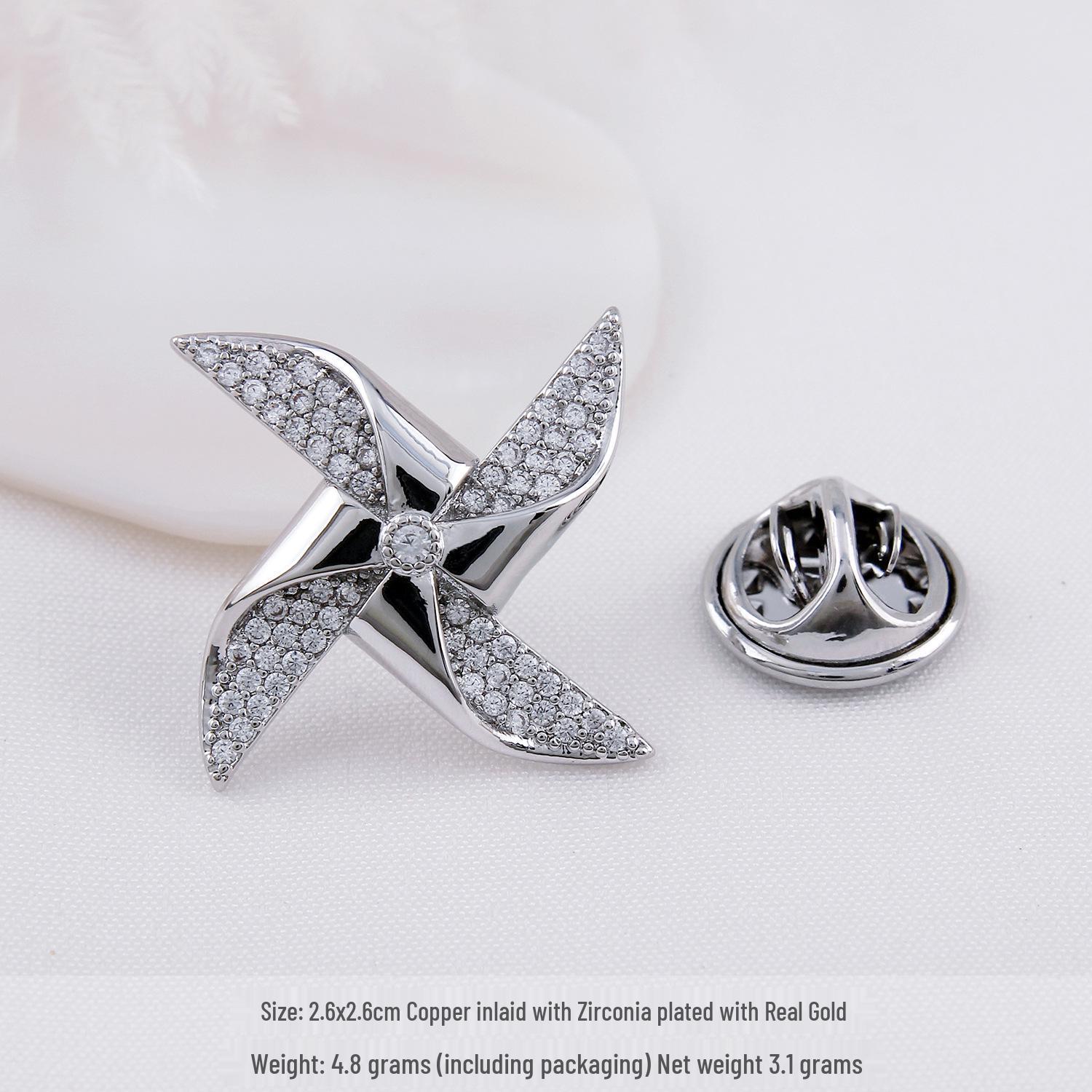 Crystal Pinwheel Men s Brooch - High-End Lapel Pin with Inlaid Zircon for Women s Accessories