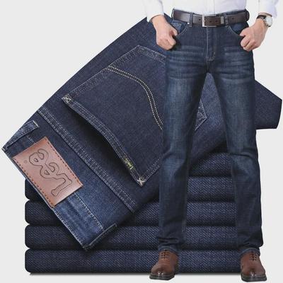 Lee Herrtjocka Elastiska Jeans med Raka Ben för Höst/Vinter - Casual Slim Fit för Medelålders Affärsstil
