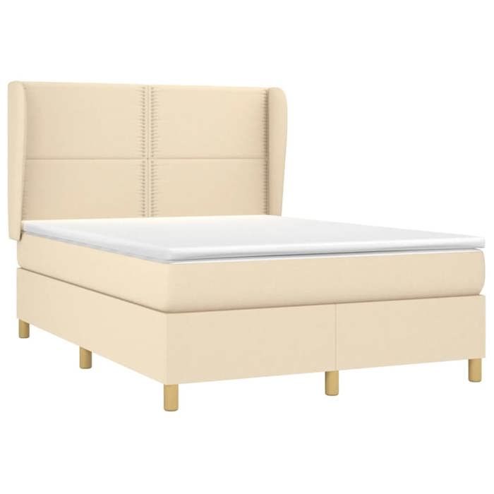 3128450 vidaXL Lit à sommier tapissier avec matelas Crème 140x200 cm Tissu