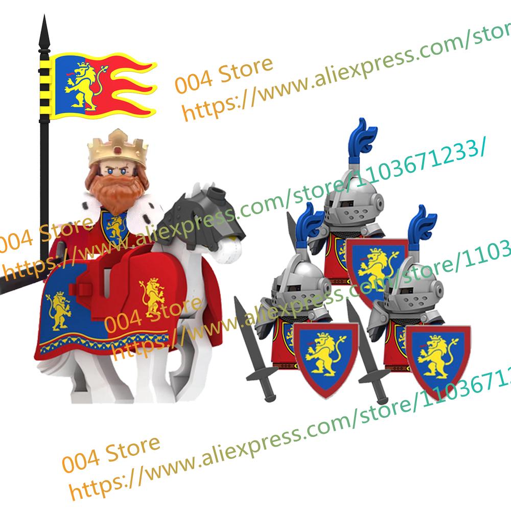 N501U-504U Medieval Castle Knight Building Blocks Figures Four Side UV Printing King Warhorse Weapons Accessories Toys Kid Gifts