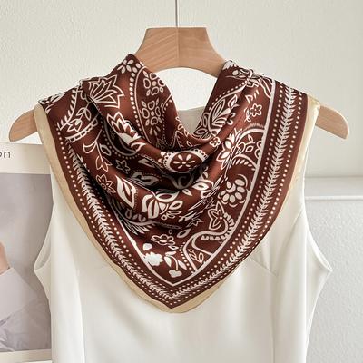 Brown Cashew Nut Flower Neck Small Square Scarf Men's and Women's Spring and Autumn Versatile Thin Silk Scarf Waist Scarf Headscarf Women's