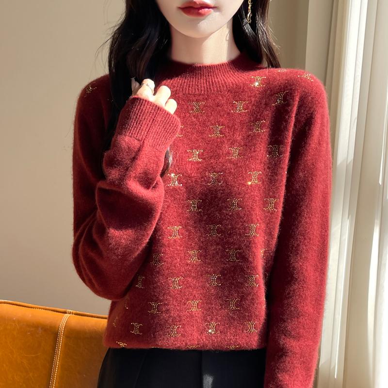 Suéter de cashmere feminino Qinghe cashmere 30% cashmere 70% lã outono e inverno cashmere pullover macio e quente