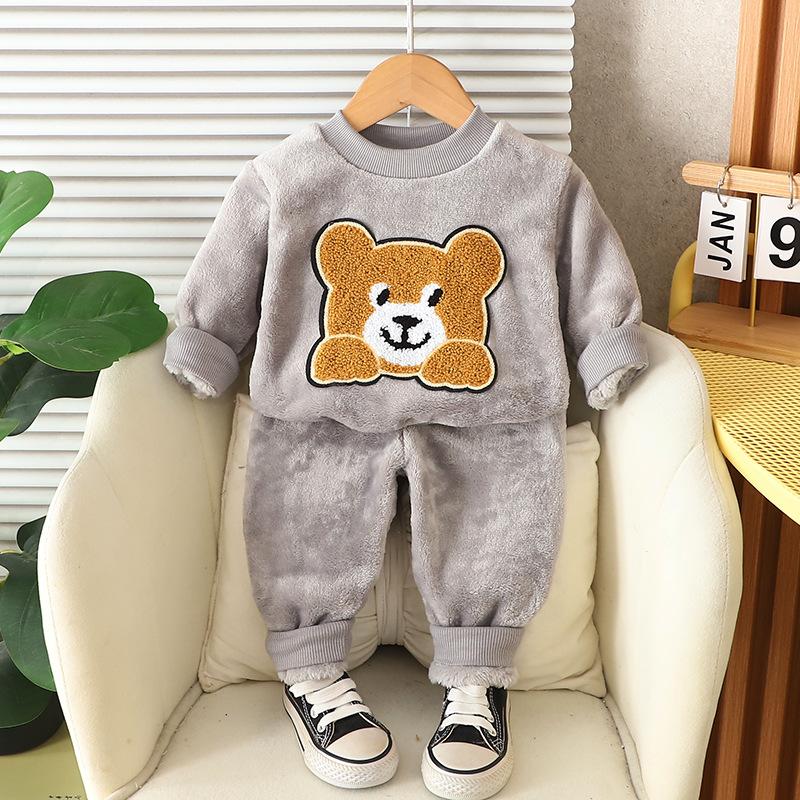 2025 Children's Two Piece Sleepwear Warm Men's and Women's Velvet Set Autumn and Winter Home Furnishings