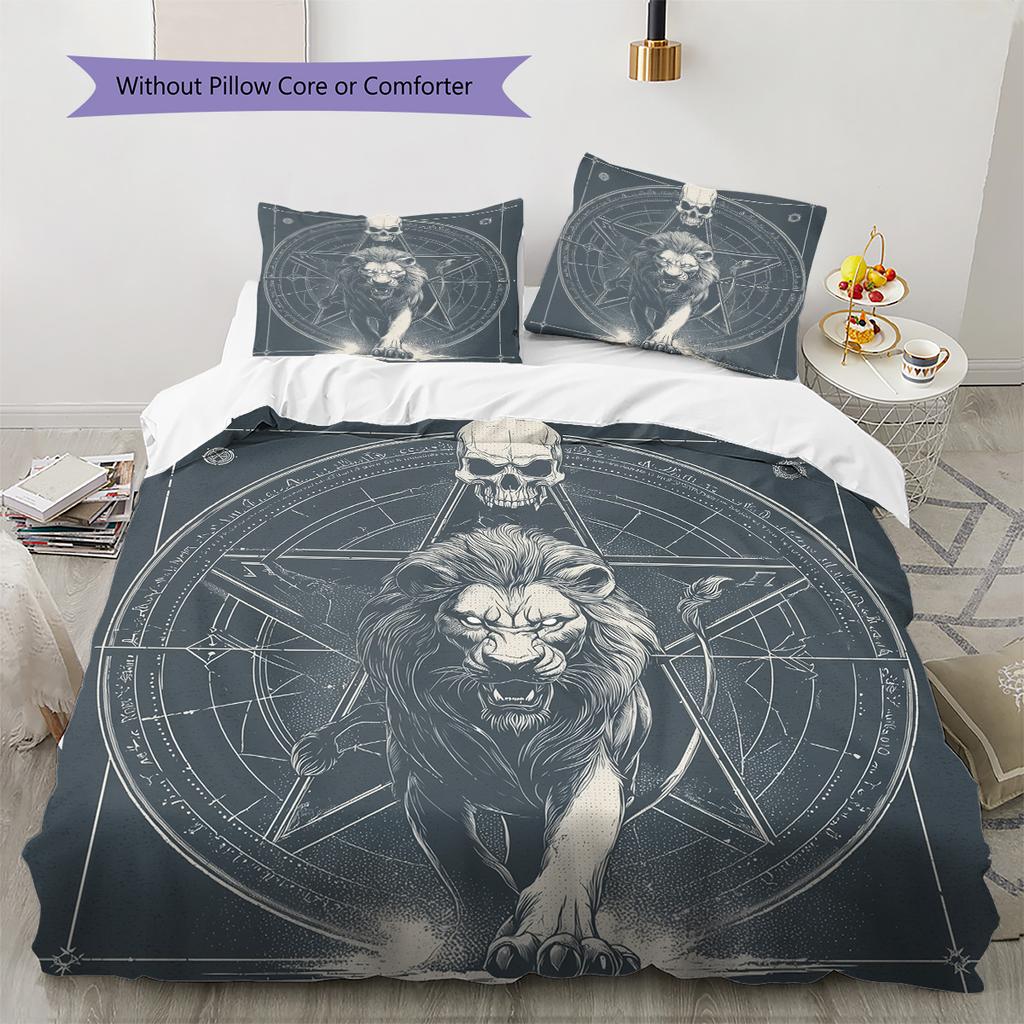 Lion Runes Pattern Bedding Quilt Set Home Decoration Gift (1 * duvet cover + 2 * pillowcase without core)