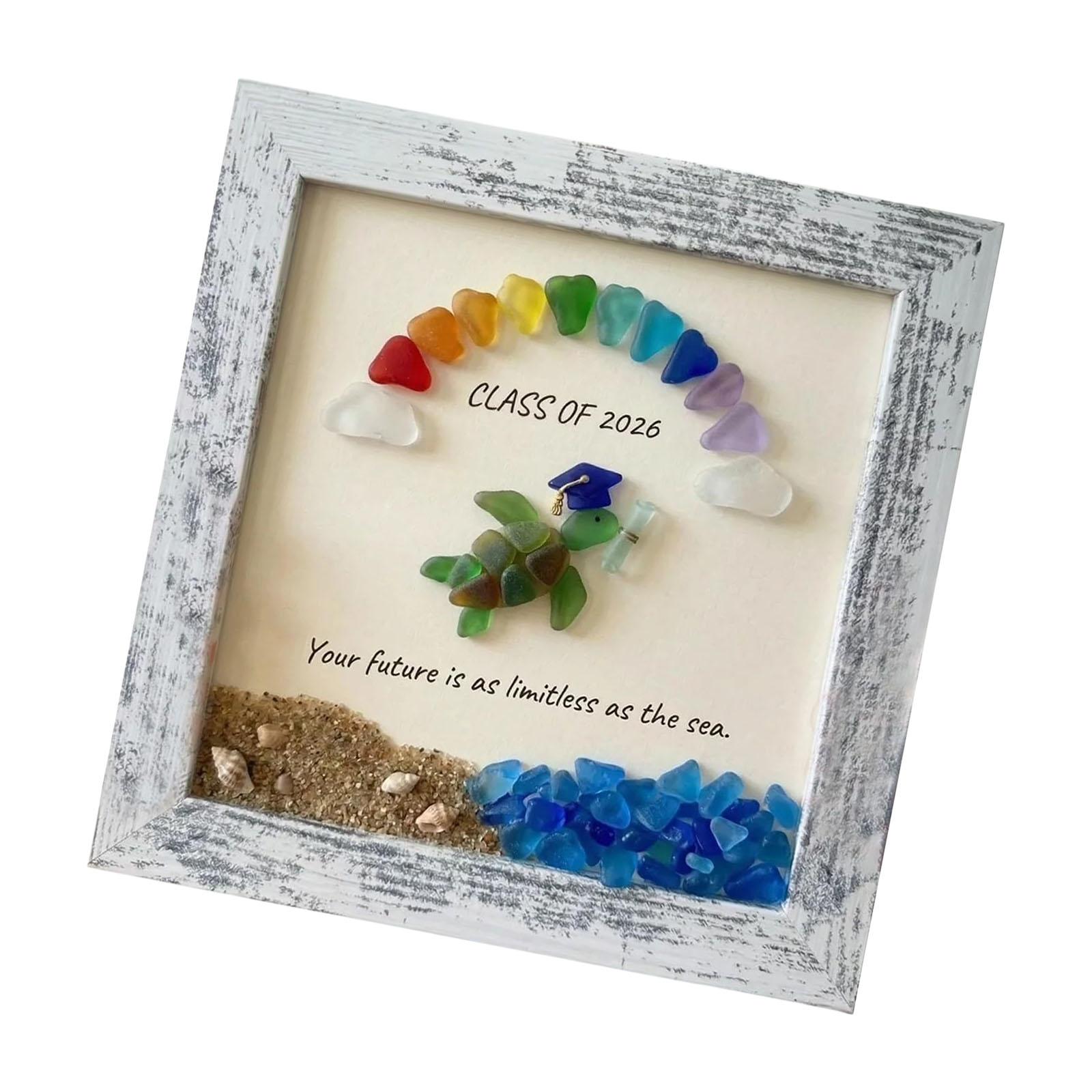 Handmade Sea Glass Turtles with Frame Mini Sea Glass Pictures Frame Desktop Decorations Ornament Turtles Graduation Gift 1