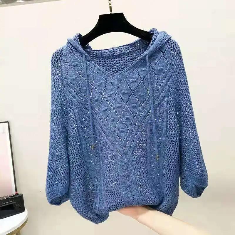 Pull à manches creuses en tricot fin et ample pour femme