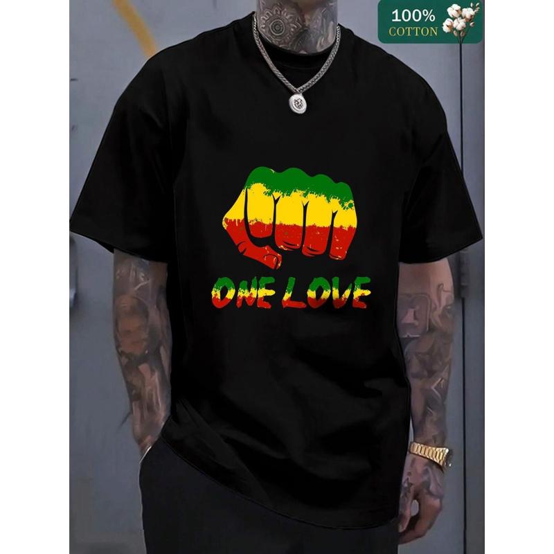 One Love Fist Graphic Tee - Casual Black T-Shirt, Soft and Comfortable Summer Wear - Perfect for Music Festivals, Beach Days, Reggae Events, and