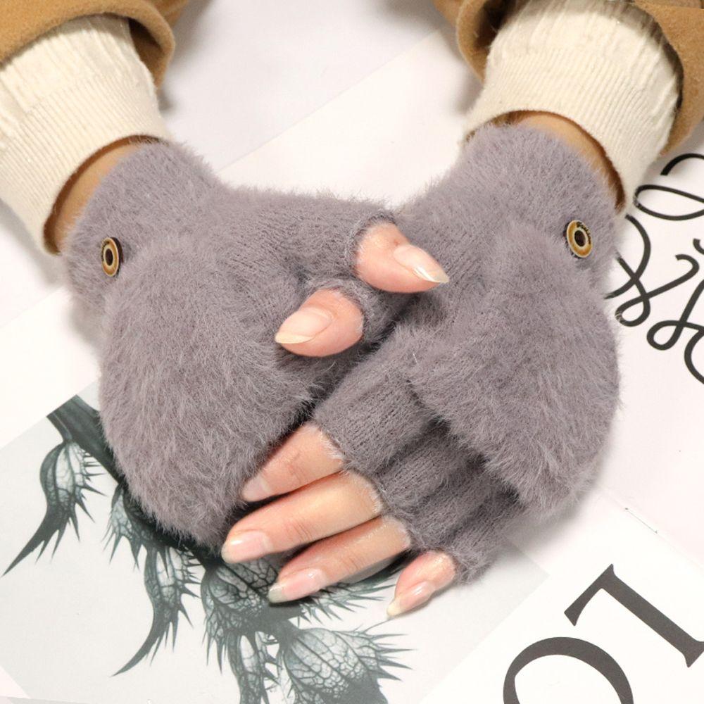 Solid Color Cute Plush Flip Gloves Half Finger Gloves Autumn Winter Gloves Korean Style Gloves