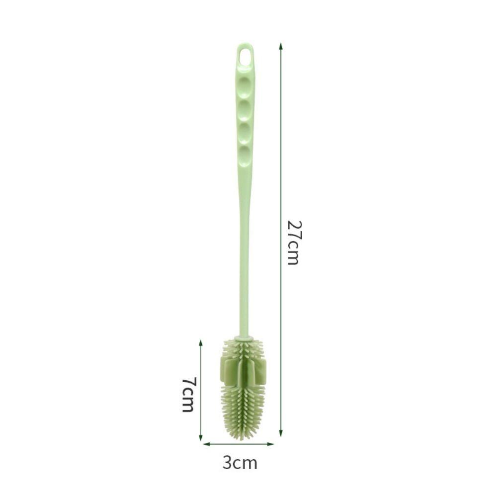 

No Dead Corner Silicone Cup Brush Long Handle Portable Bottle Cleaning Brush Multipurpose Glass Cleaner Milk Bottle зелений