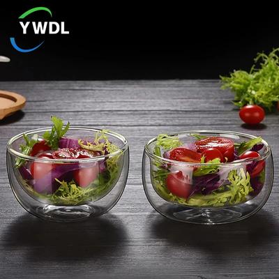 YWDL 300/500ml Clear Double Layer Glass Bowl Heat-resistant Fruit Salad Bowl  Kitchen Glassware For Soup Cereal Dessert Bowls