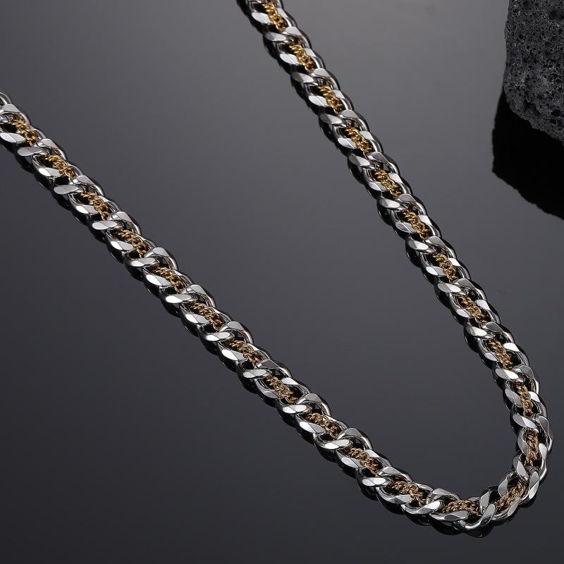

Встроенная цепочка, двойная кубинская цепочка, ожерелье для мужчин и женщин, базовая цепочка в стиле панк из нержавеющей стали, винтажные колье с панцирными звеньями 45+5cm серебряный/золотой