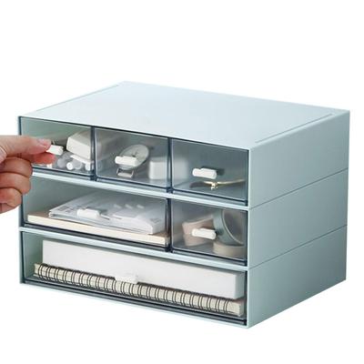Blue Desktop Storage Box - Large Capacity, 3-Drawer Desk Organizer for Small Items, Cosmetics, Pens, and Letters