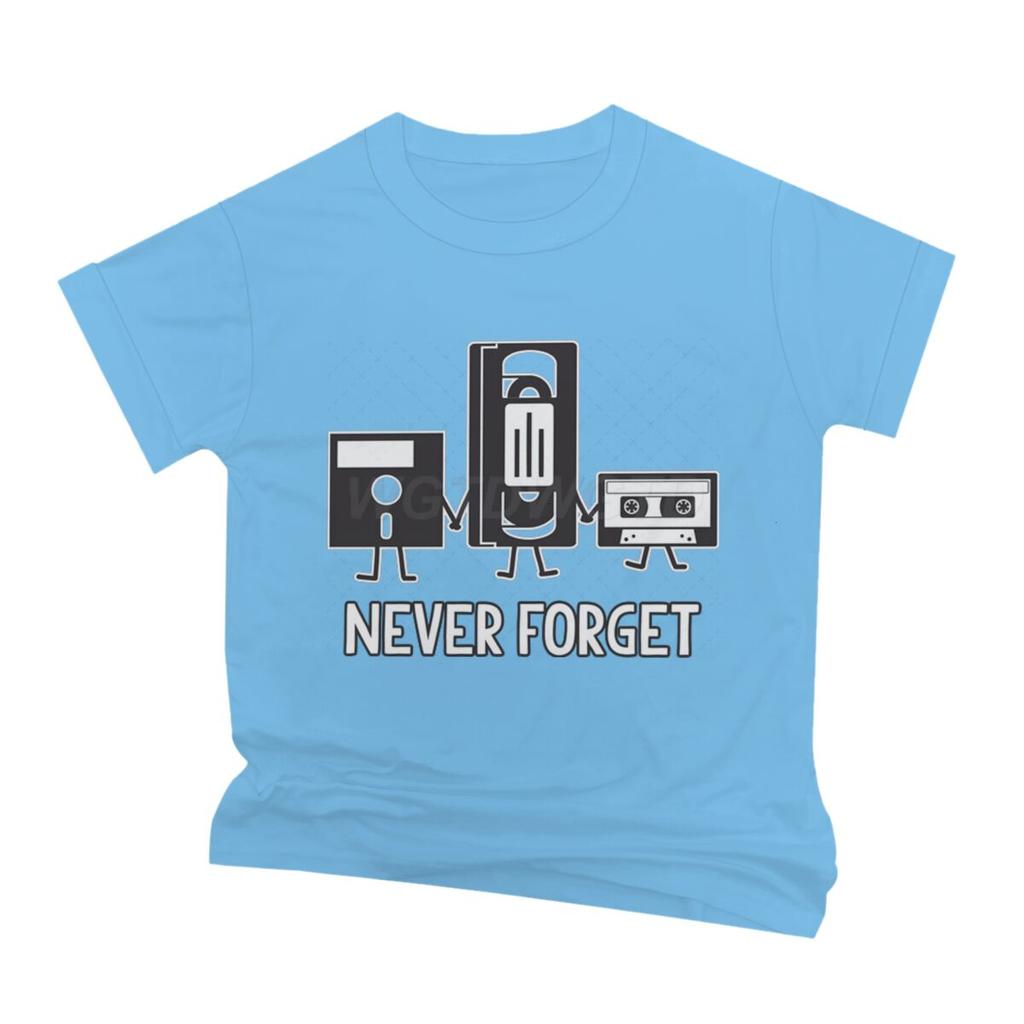 Never Forget Print Floppy Disk Cassette Tape Pattern T Shirts Men Women Vintage Short Sleeve Streetwear Fashion Male Tshirts