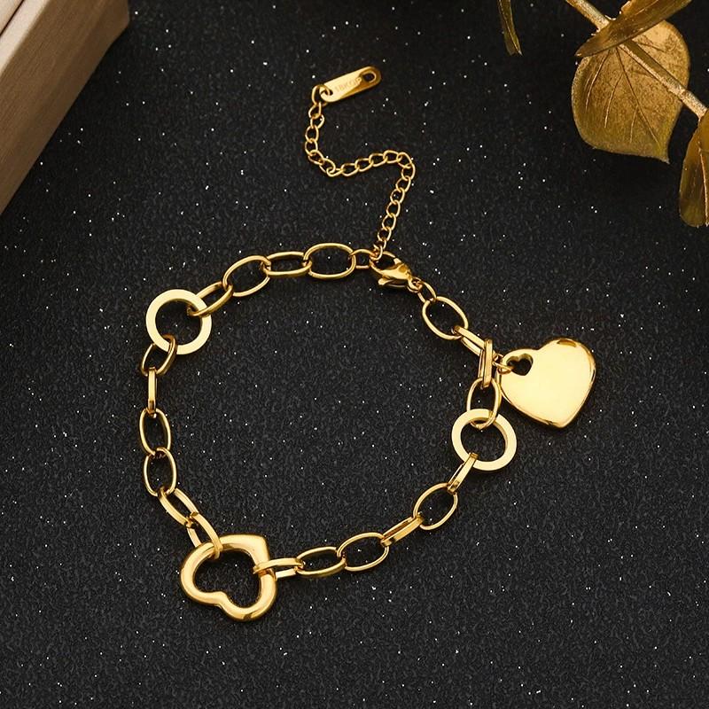 Golden Chain Heart Charm Bracelet Dainty Paperclip Link Wristband Adjustable Statement Jewelry Gift for Women Girls