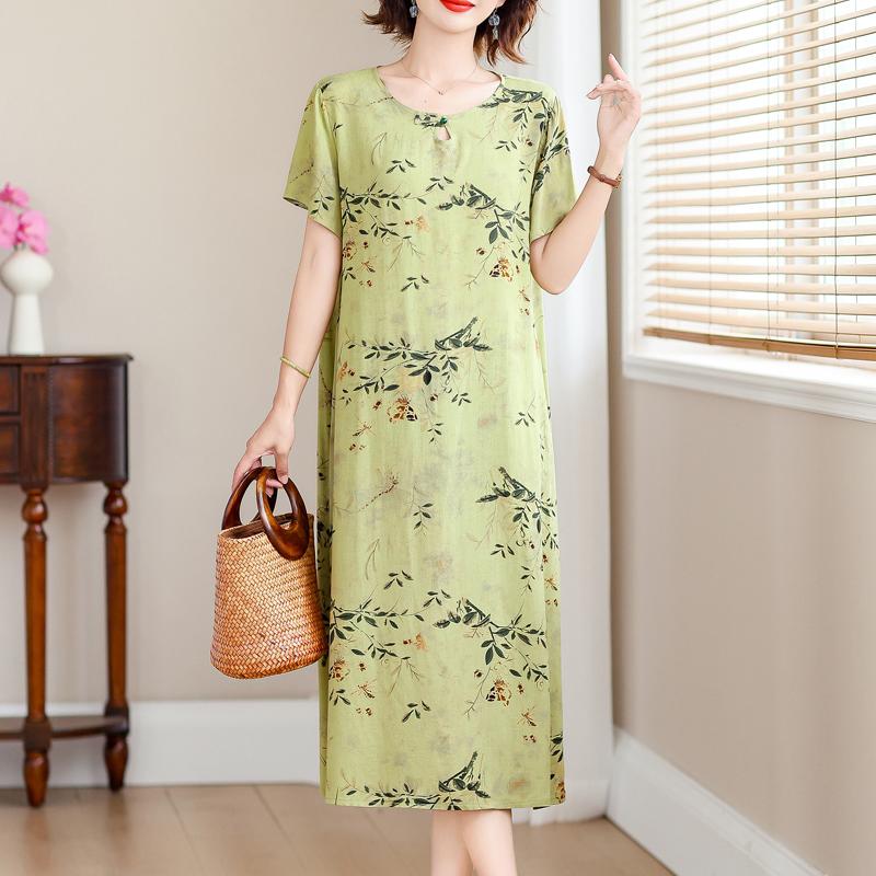 Elegant Long Dresses for Women Plus Size Loose Short Sleeve Vintage Dress Summer Middle-aged Women's Clothing