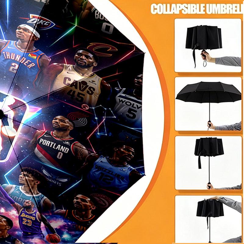 Custom Name Personalized Basketball NBA Print Umbrella, Auto Open Close, 8‑Rib Sturdy Frame, Commute Camping Hiking Use, Birthday Gift