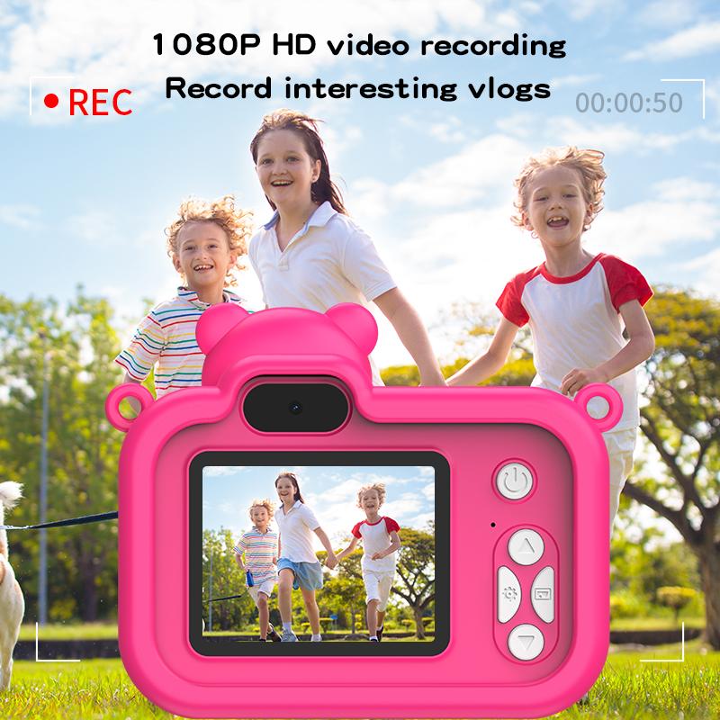 Y8 Little Bear Children's Digital Camera -1080P HD Video, Anti Blu ray Children's Game Camera, Comes with 32GB Memory Card