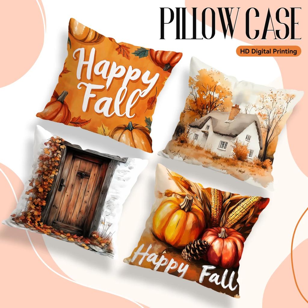 Autumn Theme Pillowcase Cushions 100% Polyester 45X45Cm Throw Pillow Cover Sofa Chair Cushion Cover Pillowslip Home Decor