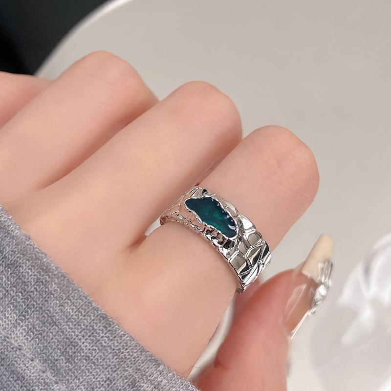 Original Design Enamel Irregular Lava Texture Niche Premium Sense Dripping Oil Cold Wind Opening Ring Female