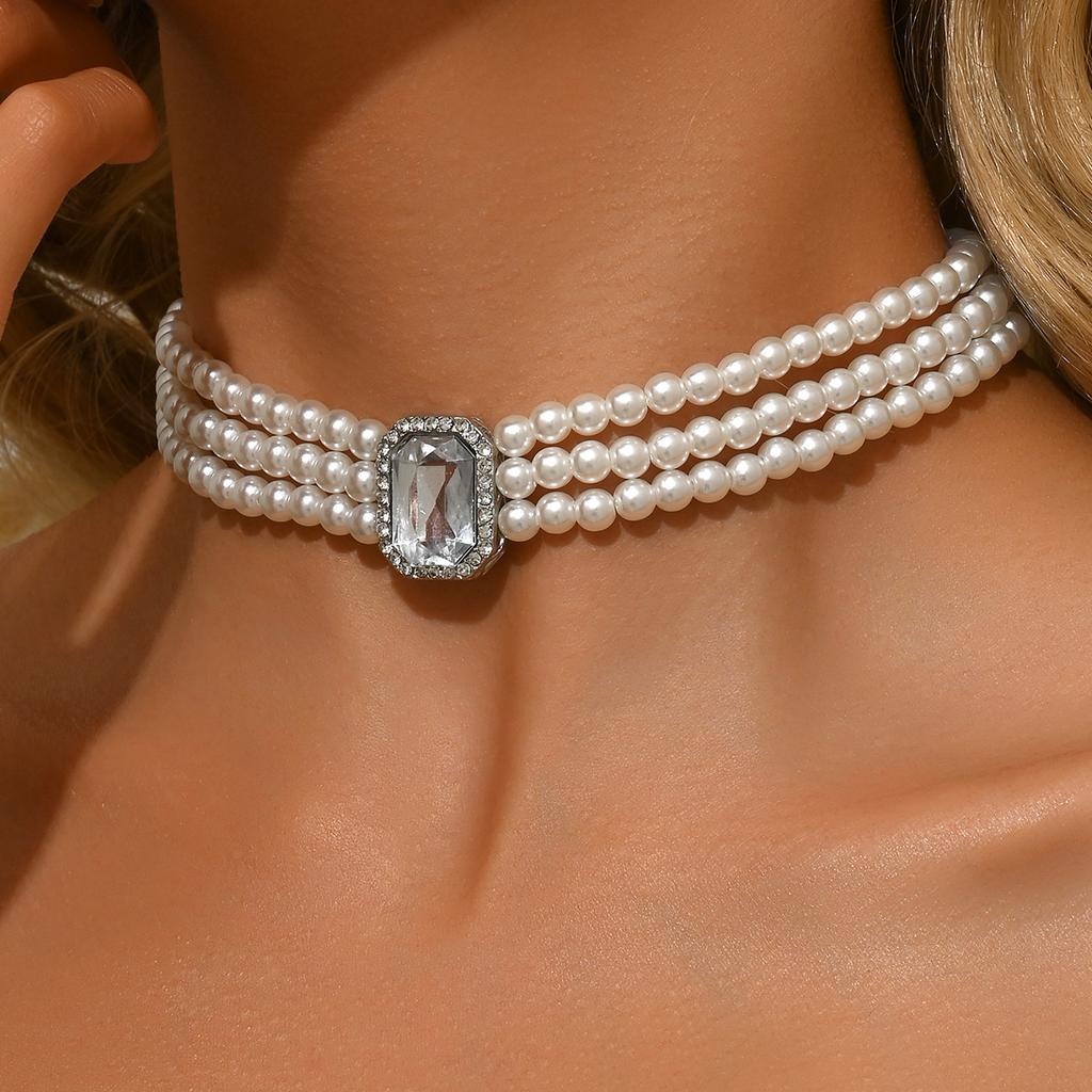Accessories, French Light Luxury Short Collarbone Chain Imitation Pearl Choker Beaded Neck Retro Necklace