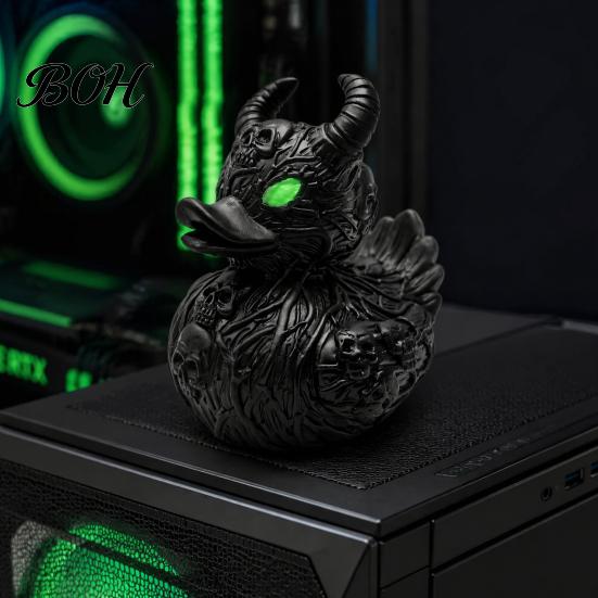 Sculpture Résine Durable Diable Squelette Canard Ornement Gothique, Figurine Noir Mat, Cadeaux Stylés pour Amateurs Gothiques Yeux Verts Horreur Ornement Décoratif
