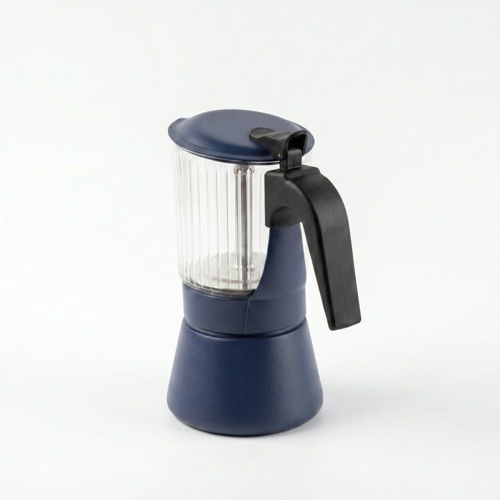 Cafetiere italienne - INOXIBAR - Clair 6 tasses Bleu - verre borosilicaté - induction - soupape sécurité