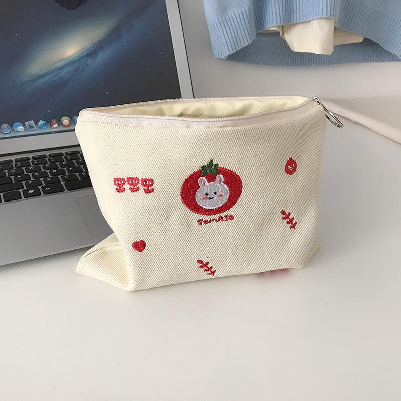 Women Canvas Cosmetic Bag Cute Embroidery Makeup Bags Girls Lovely Cloth Wallet Cotton Zipper Purse Storage Organizer Pencil Bag