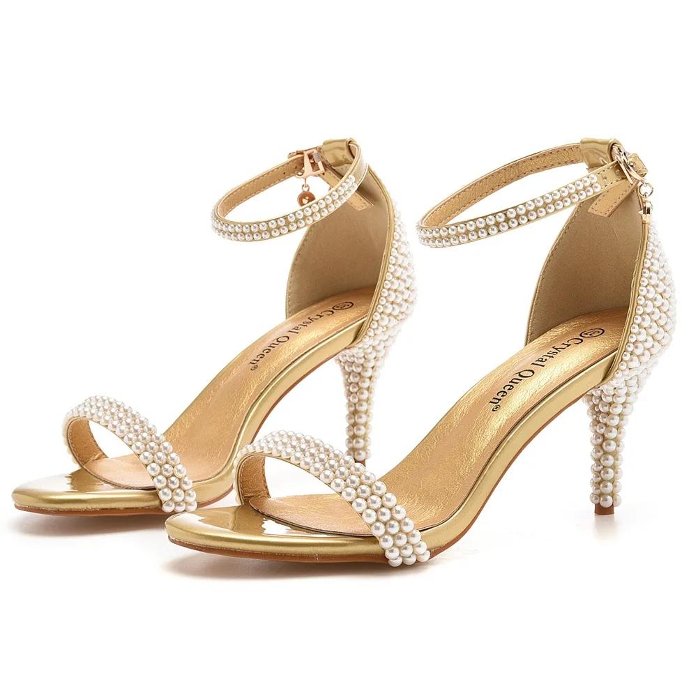 

Summer High Heel Sandals Women PU 7CM Thin Heels Buckle Strap Wedding Shoes Sexy Women s Shoes Office Party Prom Shoes 33 золотий