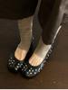 Super soft sheepskin personality punk style pig's trotters split-toed shoes women's rivets light mouth thick heel single shoes retro pleated small lea